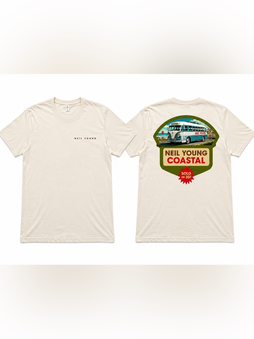 Neil Young Coastal Tour Band Tee Cream Medium Organic Cotton Graphic Shirt